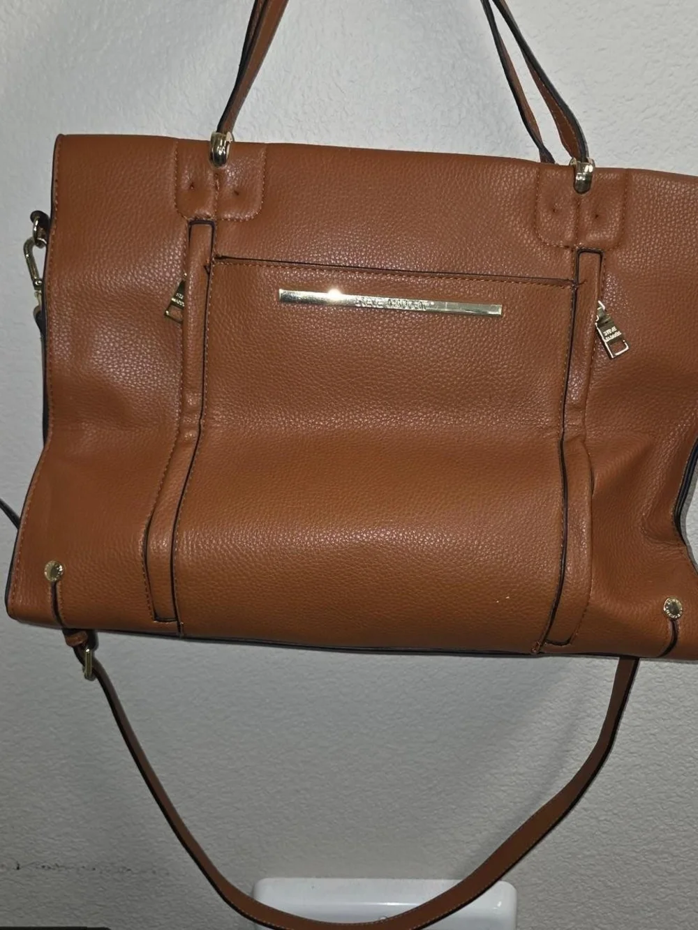 Steve Madden Cognac Brown Satchel Tote with Gold Accents